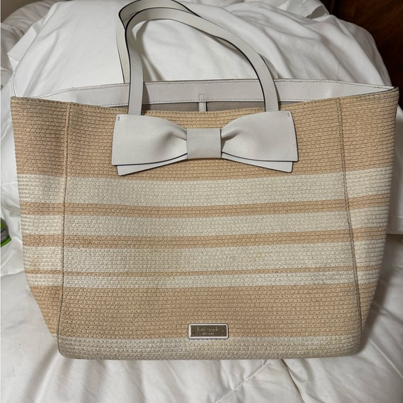 kate spade Handbags - Kate Spade Tan and Cream Structured Tote with Bow Detail